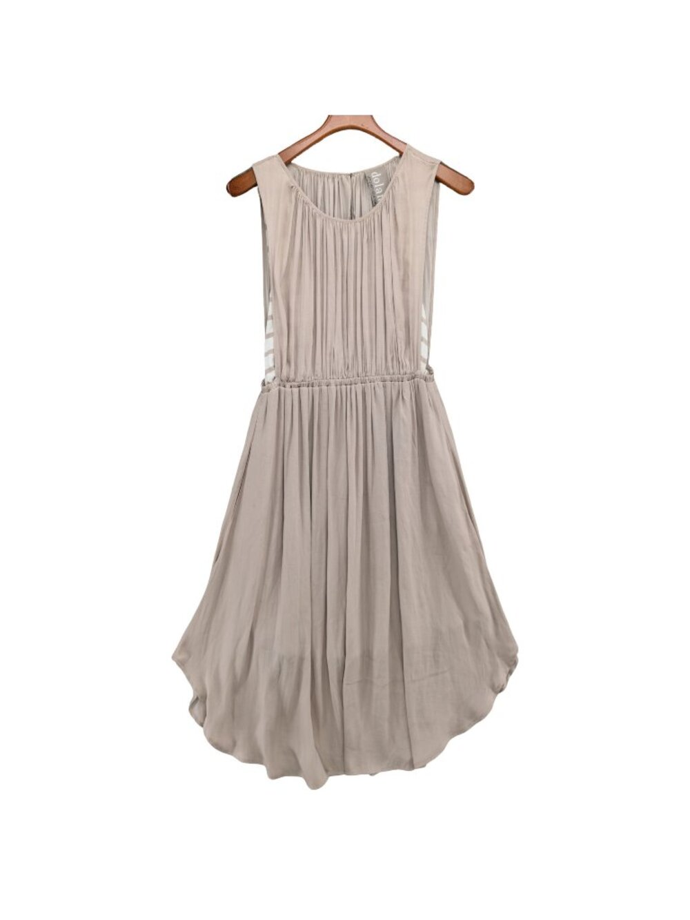 Dolan Left Coast Midi Dress Beige Taupe Sleeveless Layered Pleated Blouson Sz M